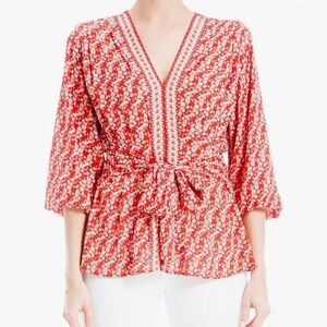 Max Studio Crepe 3/4 Sleeve Smocked Back Blouse